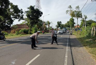 Olah TKP lakalantas di Jalan Raya Kabat-Banyuwangi, Kecamatan Kabat, Selasa (27/8/2024).(blok-a.com/Kuryanto)