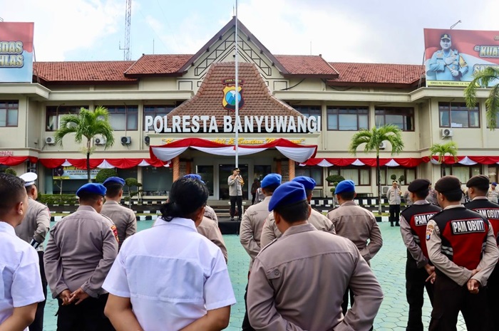 Apel pagi Polresta Banyuwangi, Senin (26/8/2024).(blok-a.com/Kuryanto)