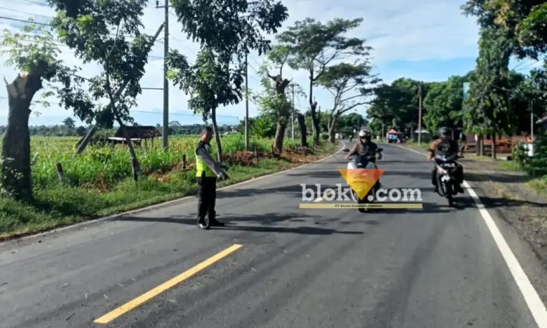 Polisi saat tunjukkan TKP insiden lakalantas adu banteng truk kontra motor hingga menelan satu korban jiwa, yang terjadi di Jalan Nasional Situbondo-Banyuwangi, Rabu (29/4/2026) (foto: Blok-a.com/Kuryanto)