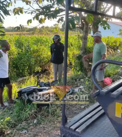 Kondisi motor Honda Supra tanpa Nopol pasca alami laka tunggal di Jalan Buk Putih, Kecamatan Silirangung Banyuwangi, sebelum dievakuasi, Senin (29/06/2026) (foto: Blok-a.com/Kuryanto)