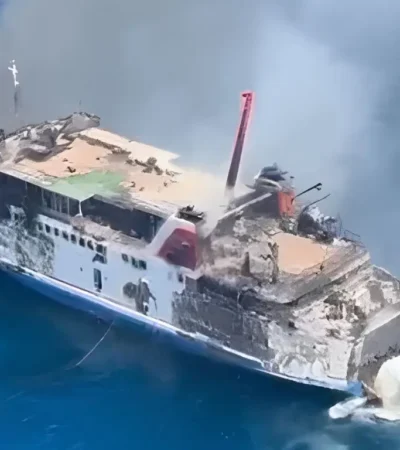 Potongan vidio saat KMP Putri Yasmin Terbakar di Selat Lombok, Rabu (12/08/2026)