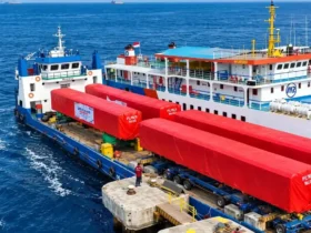 Empat unit terakhir kereta TS 9, yang diberangkatkan melalui Dermaga Bulusan, Banyuwangi, Rabu (16/09/2026) (Foto: dok PT INKA BWI)