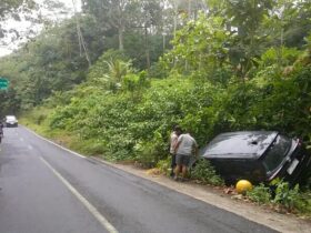 Caption : Akibat hindari hewan menyebarang, sebuah mobil terperosok Parit di Jalan Raya Ijen, Banyuwangi, Kamis (10/09/2026)(foto: dok Satlantas Bwi untuk blok-a.com).