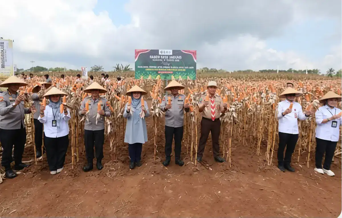 Kapolda Jatim dan Bupati Ipuk Kembali Panen Raya Jagung di Green Farm Banyuwangi