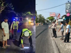 Piket lantas saat lakukan olah TKP Lakalantas maut yang terjadi di Kecamatan Genteng dan Wongsorejo, Sabtu (10/10/2026) (Foto: dok Satlantas Polresta Banyuwangi untuk blok-a.com)