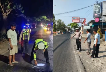 Piket lantas saat lakukan olah TKP Lakalantas maut yang terjadi di Kecamatan Genteng dan Wongsorejo, Sabtu (10/10/2026) (Foto: dok Satlantas Polresta Banyuwangi untuk blok-a.com)