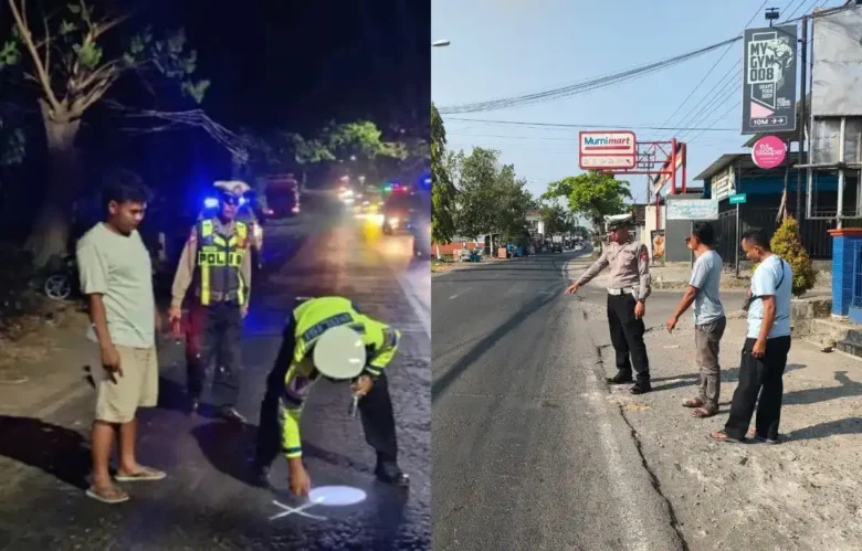 Piket lantas saat lakukan olah TKP Lakalantas maut yang terjadi di Kecamatan Genteng dan Wongsorejo, Sabtu (10/10/2026) (Foto: dok Satlantas Polresta Banyuwangi untuk blok-a.com)
